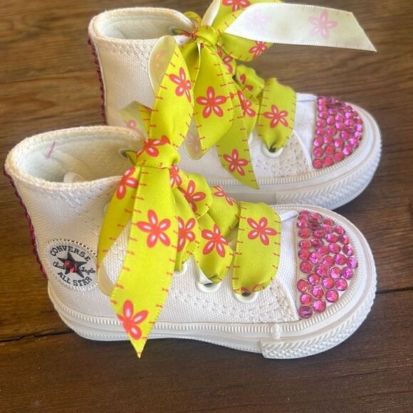 NEW Converse Custom Embellished Crystal All Star Sneakers Shoes Infant Sz 2 - Picture 4 of 6